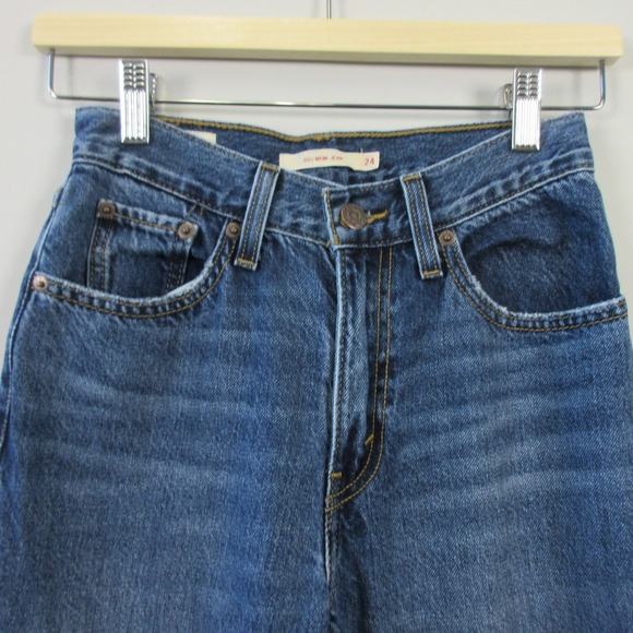 Levis Premium 80s Mom Jeans Womens 24 Blue Denim High Rise Distressed 492 - Picture 6 of 15
